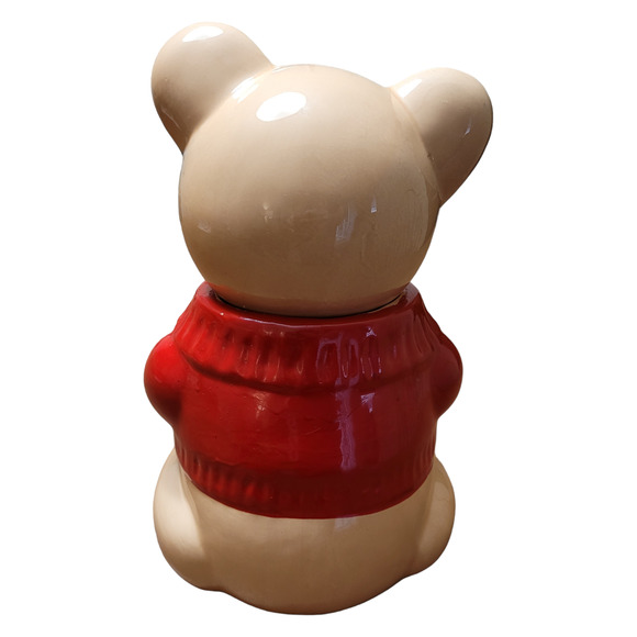 Vintage 13" Ceramic Bear Cookie Jar Red Sweater Taiwan Collectible Kitchenware - Picture 7 of 9